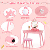 HONEY JOY Kids Vanity Set with LED Lighted Mirror & Stool