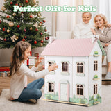 HONEY JOY Kids Wooden Dollhouse, 3 Level Doll House Playset