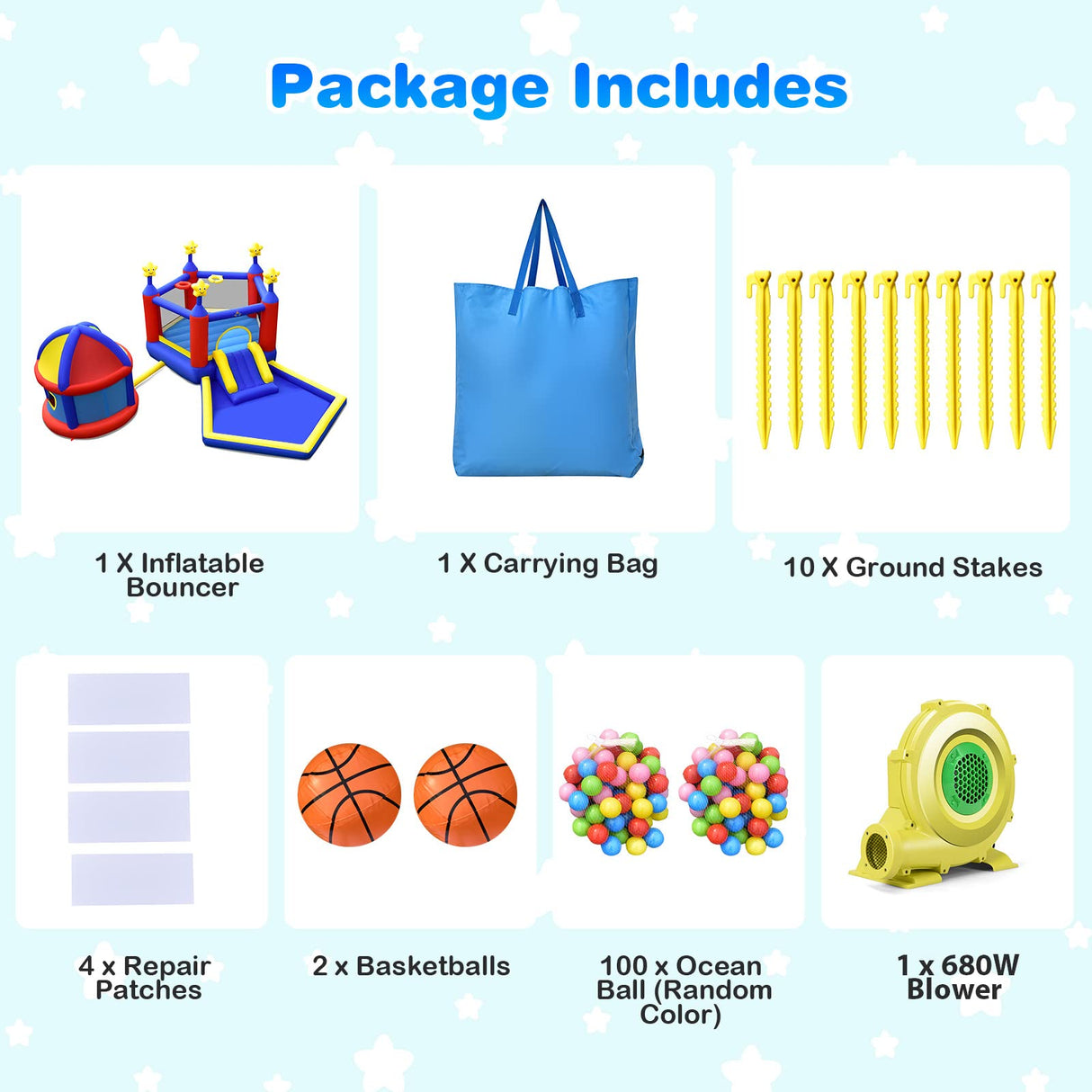 HONEY JOY Inflatable Bounce House with Playhouse, 5-in-1 Star Themed Bouncy Castle w/Double Basketball Hoops