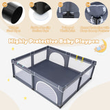 BABY JOY Baby Playpen for Toddler, 206 x 185.5 x 68 cm Large Safety Play Yard with 50 Ocean Balls, 4 Pull Rings