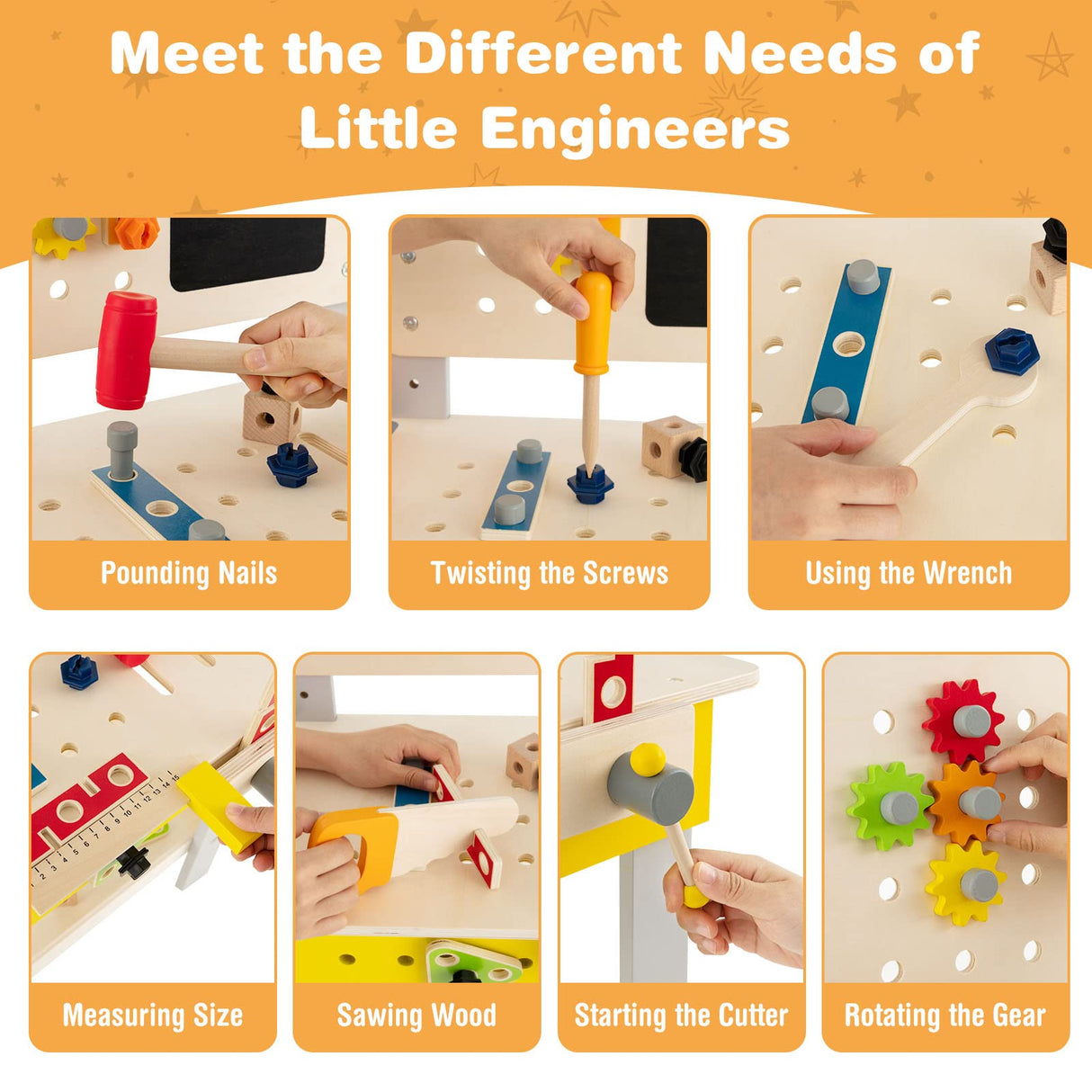 HONEY JOY Kids Wooden Tool Workbench Toy, Pretend Play Workbench Set for Children w/Blackboard