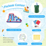 HONEY JOY Water Slide Park, 5-in-1 Inflatable Jumping House w/Dual Slides, Climbing Wall, Splash Pool, Basketball Rim, Water Cannons