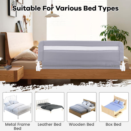 120 CM Toddler Foldable Bed Rail | Kids Safety Bedrail - BABY JOY 