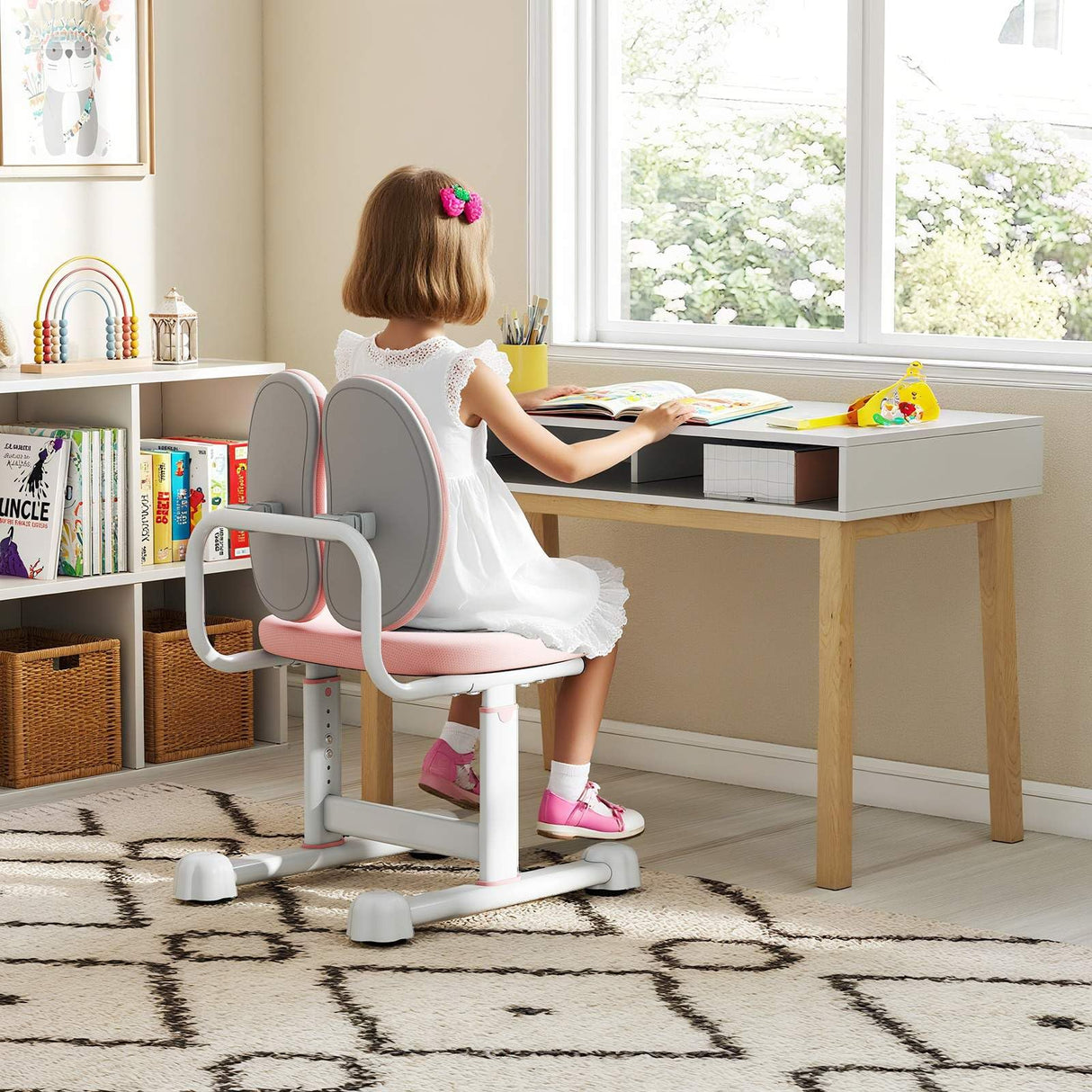 Kids Desk Chair, Children Study Chair w/Double Back Support & Adjustable Height
