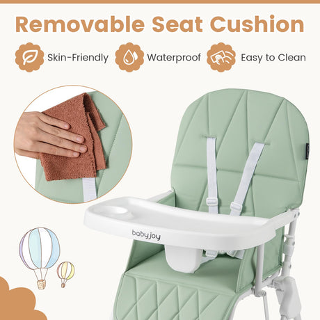 BABY JOY Foldable High Chair, Easy Clean Compact Highchair with Removable Adjustable Tray and PU Seat Cushion