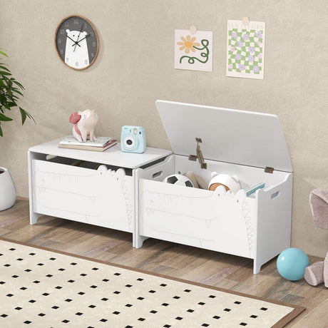 Kids Toy Box Storage Chest, Wooden Trunk Bench w/ Safety Hinge, Children Storage Box w/ Handles