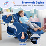 Kids Recliner Chair, PU Leather Push Back Toddler Sofa with Cup Holder