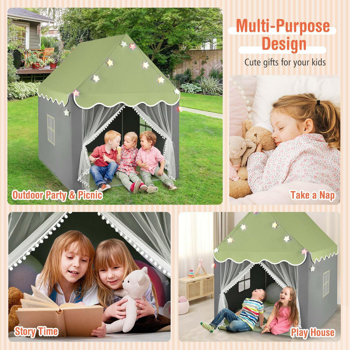 HONEY JOY Kids Play Tent, Large Playhouse with Star Ornaments