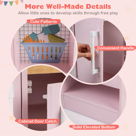 Dual-Sided Kids Play Kitchen, Wooden Kitchen Playset
