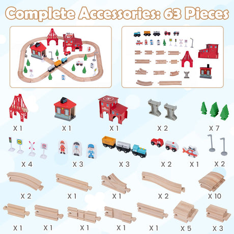 HONEY JOY 63-Piece Kids Wooden Train Table w/Storage Drawer
