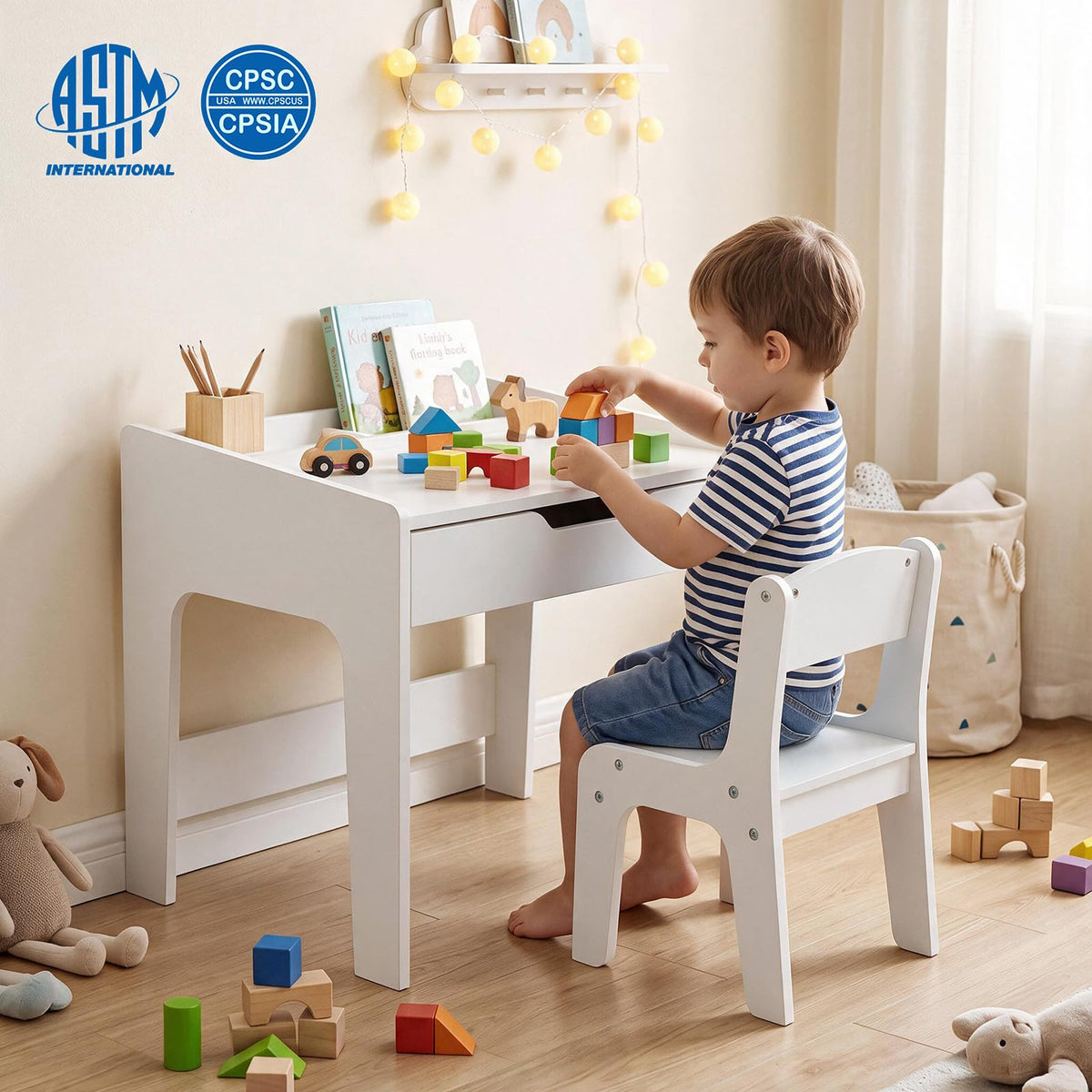 HONEY JOY Kids Desk & Chair Set, Wooden Student Study Table