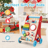 Wooden Baby Walker, Baby Push Walker with Handle, Storage & Wheels, Push and Pull Learning Activity Walker