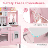 Wooden Play Kitchen for Kids with 3 Adjustable Heights and Stoves and Ice Maker