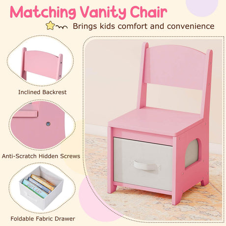 Princess Vanity Table and Chair Set with 2 Drawers