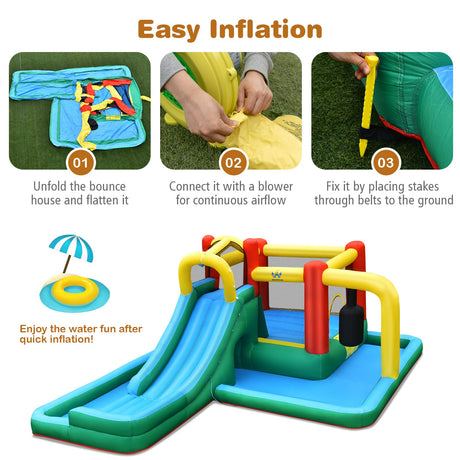 HONEY JOY Inflatable Water Slide, 6-in-1 Kids Water Slide Jumping Bounce House