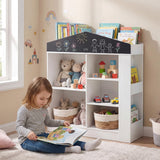 HONEY JOY Kids Toy Storage Box, House Shaped Toy Organiser Cabinet, w/Compartments & Chalkboard