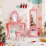 HONEY JOY Kids Jewelry Cabinet, 3-in-1 Freestanding Jewelry Armoire