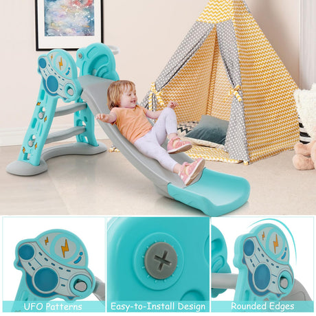 HONEY JOY 3-in-1 Indoor Slide for Kids, Folding Slide Playset with Basketball Hoop & Small Basketball