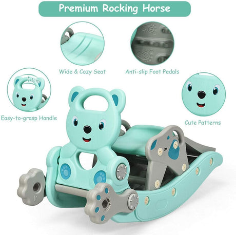 HONEY JOY 4-in-1 Kids Rocking Horse, Portable Toddler Ride On Rocking Toy with Slide
