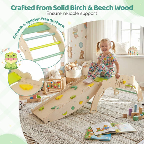 HONEY JOY 8-in-1 Wooden Triangle Set, Foldable Montessori Climbing Toys