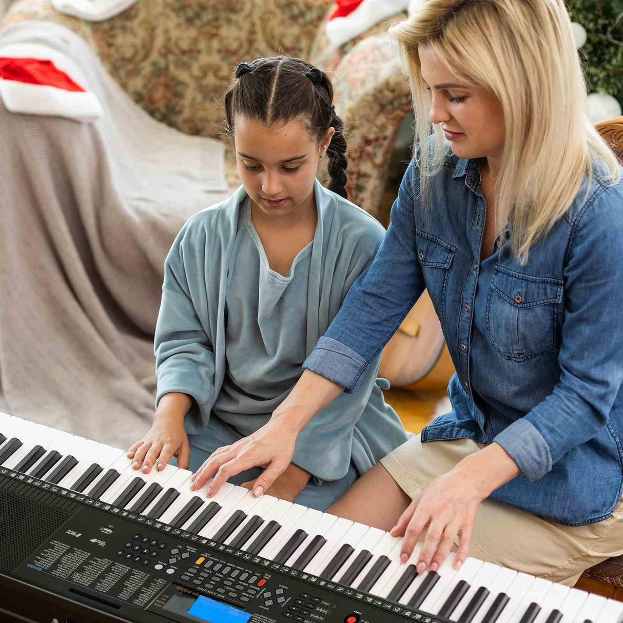 61-Key Portable Electronic Keyboard Piano with Stand and Stool