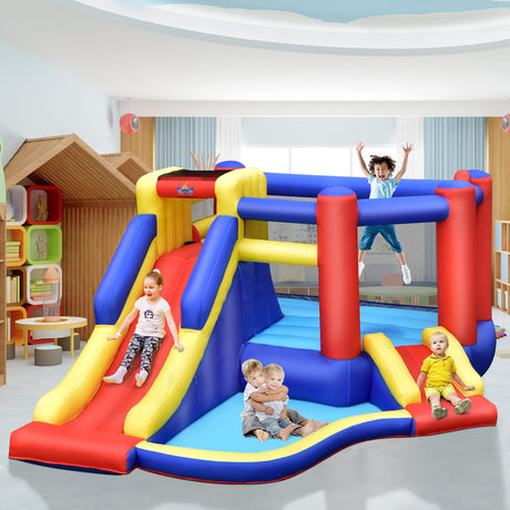 HONEY JOY Inflatable Bounce House with Large Jumping Area, Dual Slide, Ball Pit, Climb Wall, Basketball Hoop