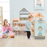 Wooden Corner Dollhouse Playset with 34 Pieces of Furniture and Accessories