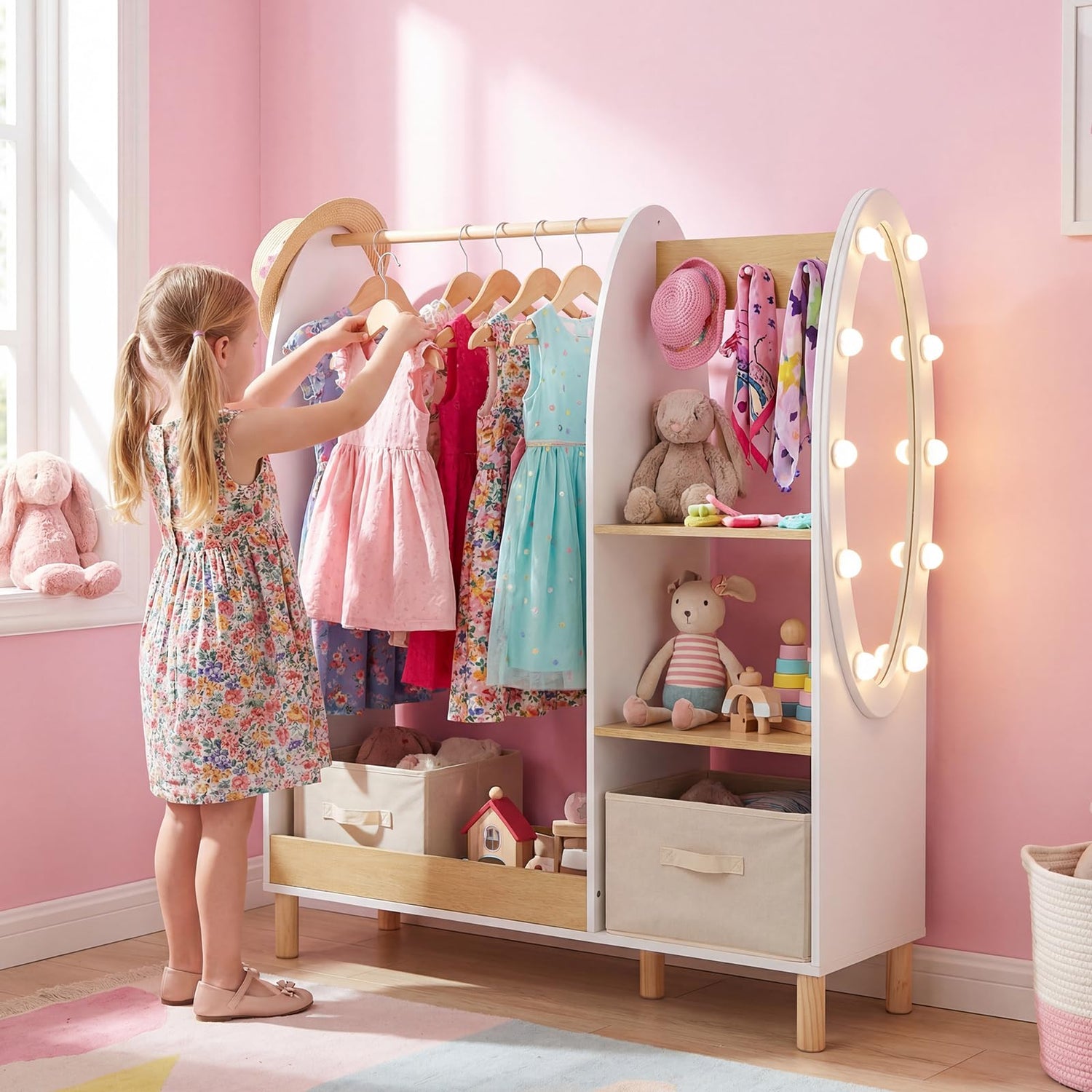 HONEY JOY Kids Dress Up Storage with Mirror and Lights – Babyjoy HONEY JOY Kids Dress Up Storage with Mirror and Lights – Babyjoy
