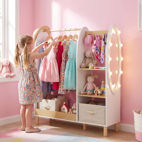 HONEY JOY Kids Dress Up Storage with Mirror and Lights
