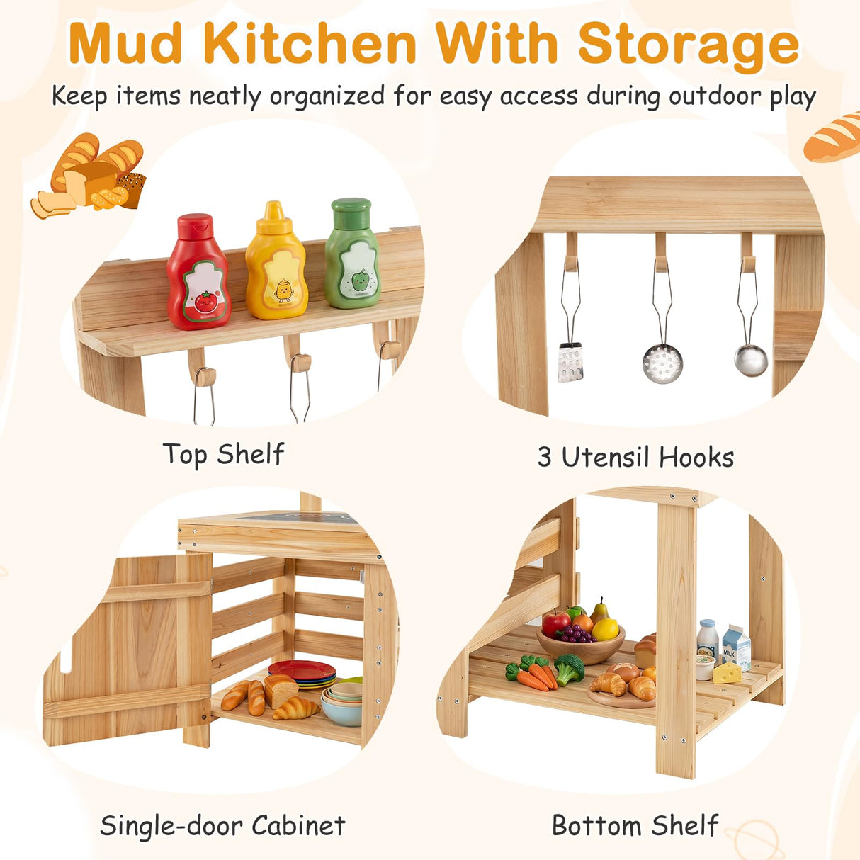 HONEY JOY 3-Piece Kids Playset for Outdoor w/Mud Kitchen, BBQ Grill, Pizza Oven