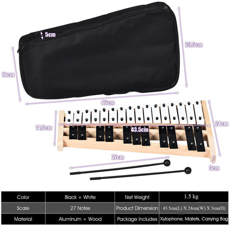 HONEY JOY Kids 27-Note Glockenspiel Xylophone, Glockenspiel Xylophone for Toddlers w/27 Metal Keys, Percussion Instrument