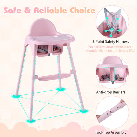 4-in-1 Baby High Chair Convertible Highchair with 2 Heights