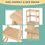 BABY JOY Kids Kitchen Step Stool with Safety Rail, 2 in 1 Solid Wood Montessori Learning Stool