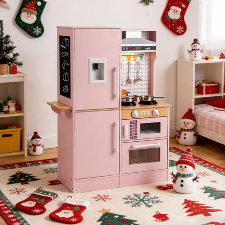 Dual-Sided Kids Play Kitchen, Wooden Kitchen Playset