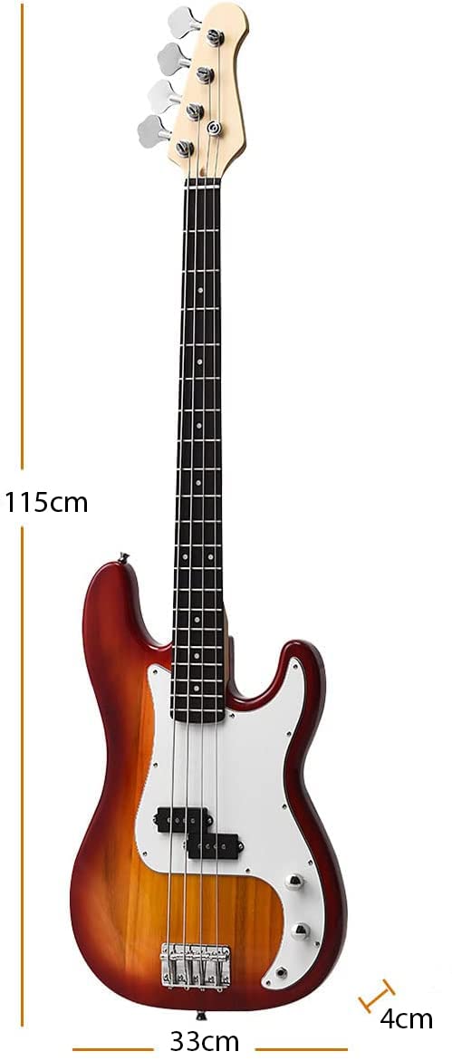 Full Size Electric 4 String Bass Guitar for Beginner Starter Complete Kit, Rose Fingerboard and Bridge, w/2 Pickups & 2 Tone Control, Guitar Bag, Strap, Guitar Pick, Amp Cord
