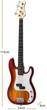 Full Size Electric 4 String Bass Guitar for Beginner Starter Complete Kit, Rose Fingerboard and Bridge, w/2 Pickups & 2 Tone Control, Guitar Bag, Strap, Guitar Pick, Amp Cord