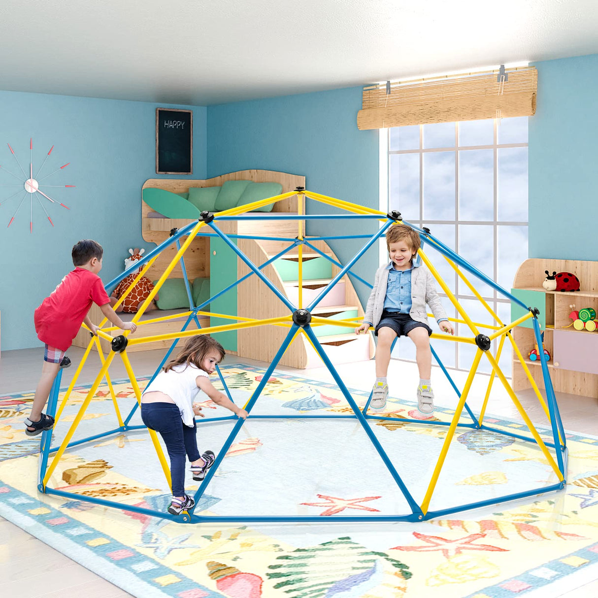 HONEY JOY Kids 10FT Climbing Dome with Swing w/Slide