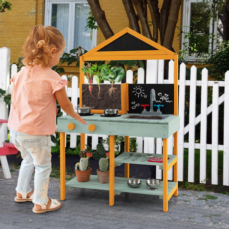 HONEY JOY Kids Kitchen Playset, Outdoor Mud Kitchen with Root Viewer Planter, Rotatable Faucet & Removable Sink