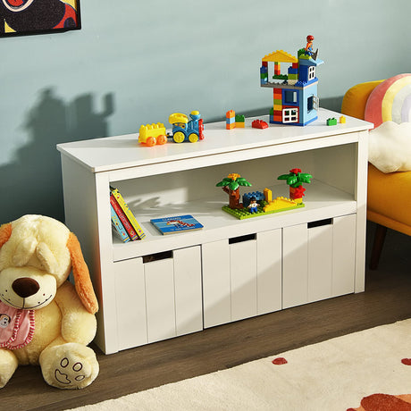 BABY JOY Kids Toy Storage Cabinet with 3 Removable Drawers, Rolling Wheels & Open Shelf