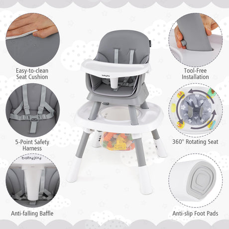 BABY JOY 15-in-1 Convertible Baby High Chair, Activity Center with 3 Fun Toys