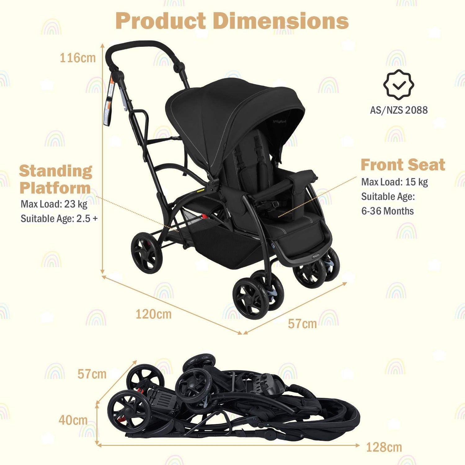 stand and sit stroller double stroller Sit and Stand Stroller | Foldable Double Stroller