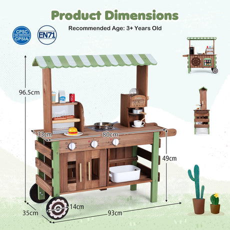 HONEY JOY Kids Food Cart, Pretend Play Market Stand Food Cart