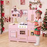 Wooden Play Kitchen with Lights & Sounds and Sink Stove Oven for Kids Ages 3+