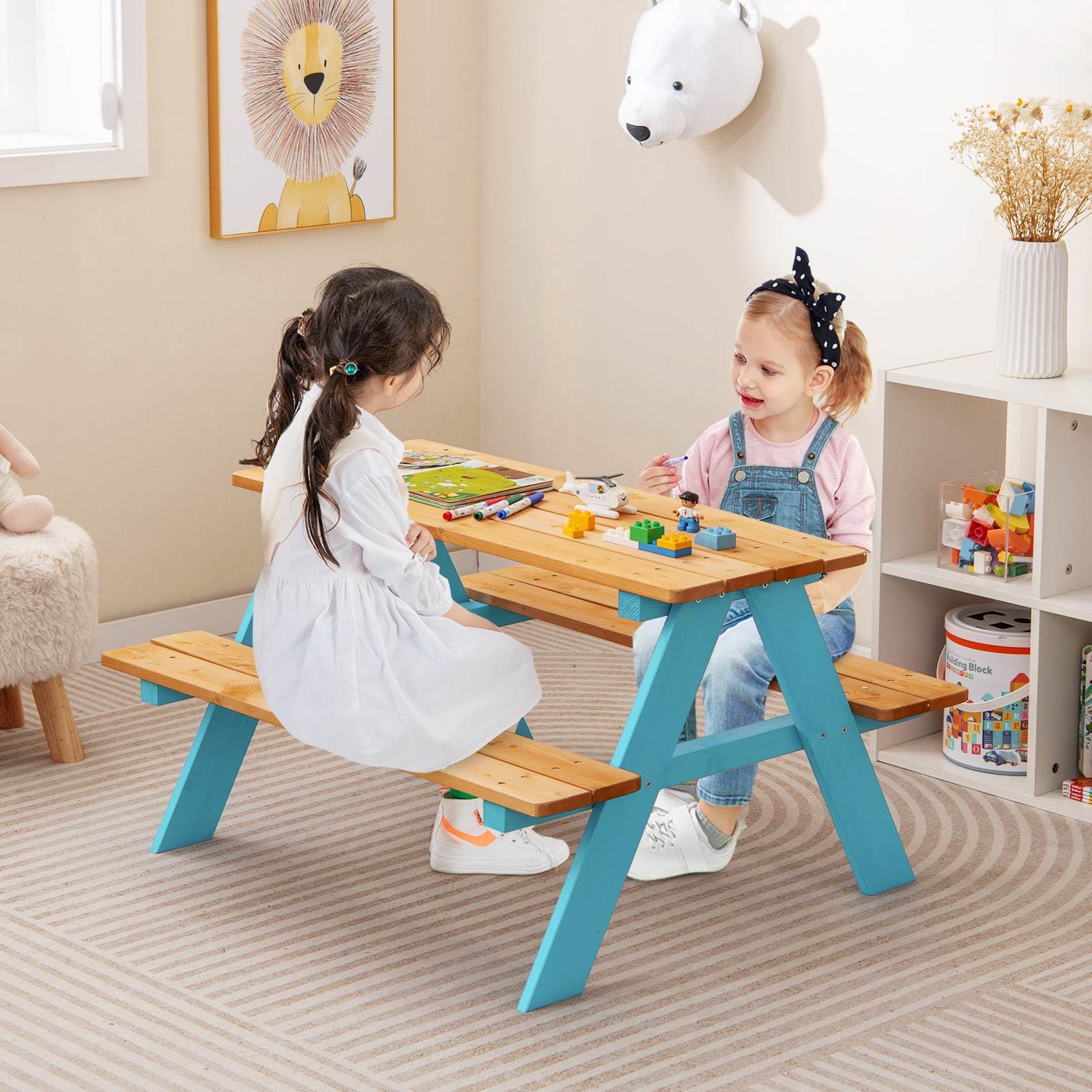 HONEY JOY Kids Wooden Picnic Table Set, Outdoor Children Table