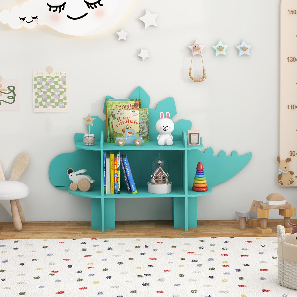 HONEY JOY Dinosaur Bookcase for Play Room, Nursery, Kindergarten