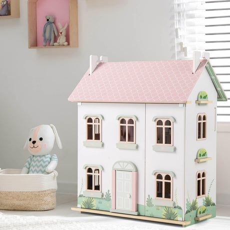 HONEY JOY Kids Wooden Dollhouse, 3 Level Doll House Playset