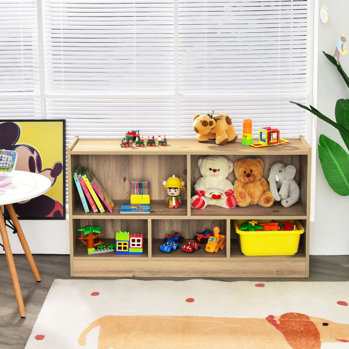 BABY JOY Kids Bookshelf & Toy Shelf, Storage Cabinet w/ 5 Compartments for Organizing Toys, Dolls