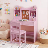 HONEY JOY Kids Study Desk with Chair, Children Writing Table and Chair Set with Open Storage Shelves