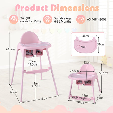 4-in-1 Baby High Chair Convertible Highchair with 2 Heights