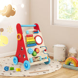 Wooden Baby Walker, Baby Push Walker with Handle, Storage & Wheels, Push and Pull Learning Activity Walker